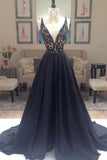 Black Open Back Long Spaghetti Straps Evening Dress,Modest Formal Dress PW193