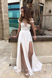 Gorgeous Chiffon Long Formal Side Slit Off-The-Shoulder Wedding Dress PW195