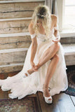 Elegant Off-shoulder Backless White Long Chiffon Wedding Dress With Beading PW201