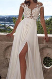 Chiffon Cheap Top lace Side Slit Wedding Dress with Appliques PW207