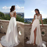 Chiffon Cheap Top lace Side Slit Wedding Dress with Appliques at promnova.com