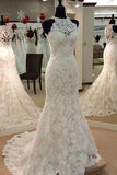 Halter Mermaid Lace-up Sleeveless Lace Wedding Dress,Bridal Gown PW213