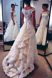 Lace Ivory Vintage Off Shoulder Skirt A-line Wedding Dresses PW214