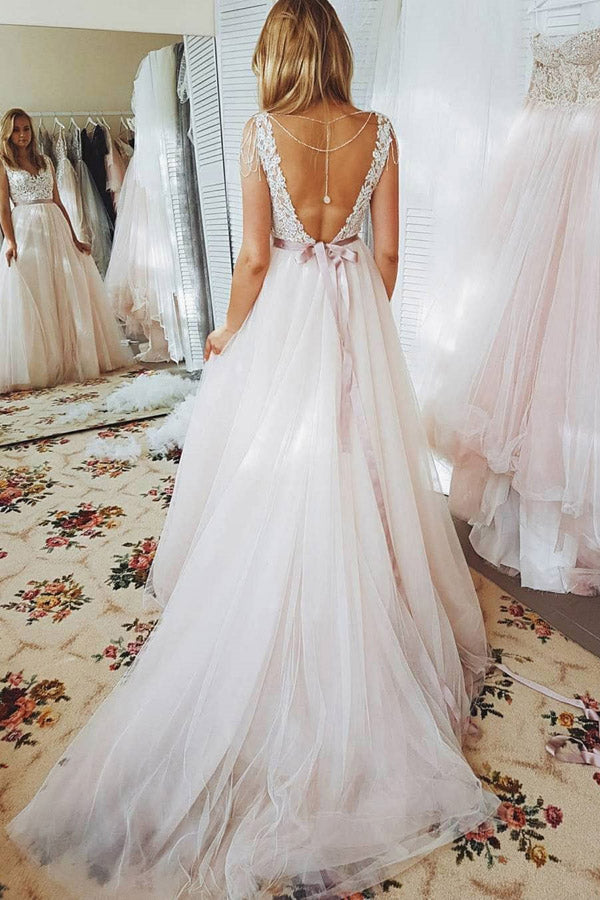 A Line Open Back Lace Bodice Beach Wedding Dresses Bridal Dresses US2 / As Picture A Line Open Back Lace Bodice Beach Wedding Dresses Bridal Dresses US2 / As Picture