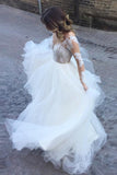 Fantastic Long Sleeves Ball Gown Ivory Tulle Wedding Dress with  Appliques PW219