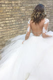 Fantastic Long Sleeves Ball Gown Ivory Tulle Wedding Dress with  Appliques|promnova.com