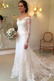 Lace V-Neck Long Sleeve Sweep Train Wedding Dress With Applique PW220