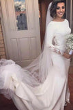 Mermaid Brush Train Long Sleeves Wedding Dresses Backless Slit Bridal Dress PW226