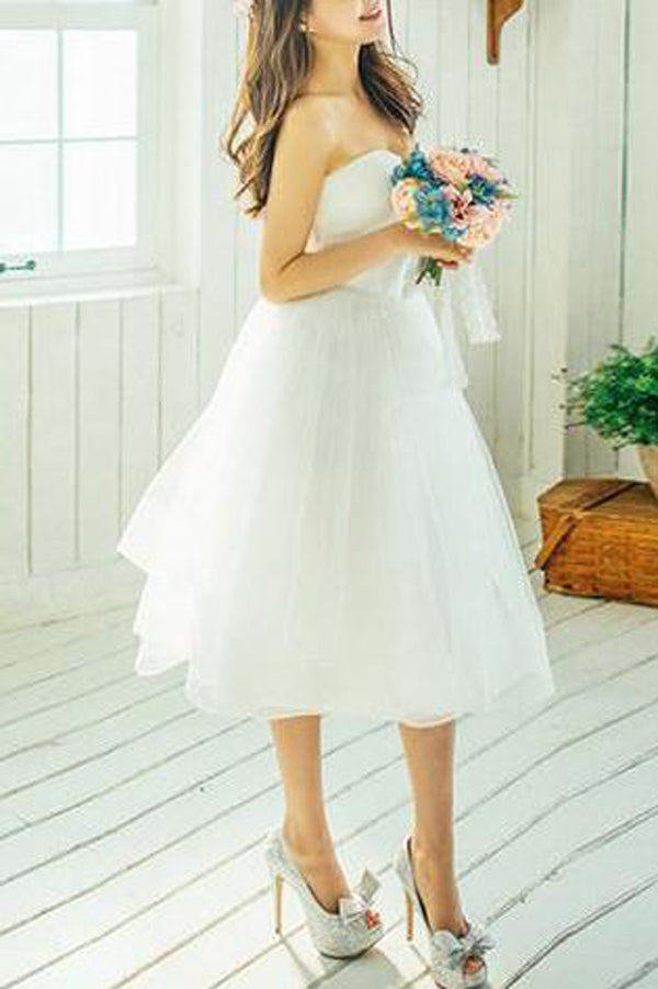 Short  A-line Knee-length Ivory Tulle Wedding Dresses Beautiful Bridal Gown PW227
