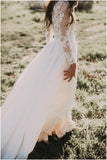 Chic Ivory Long Sleeves Wedding Dresses Floor-length Tulle Bridal Dress PW228