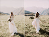 promnova.com|Chic Ivory Long Sleeves Wedding Dresses Floor-length Tulle Bridal Dress PW228
