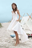 V Neck Spaghetti Straps High Low Wedding Dresses, Homecoming Dress PW231