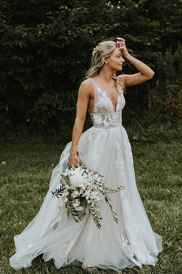 Tulle A-line V-neck Wedding Dresses Bridal Gowns PW254 Tulle A-line V-neck Wedding Dresses Bridal Gowns PW254