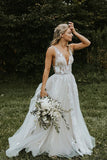 Gorgeous Tulle A-line V-neck Appliqued Wedding Dresses Bridal Gowns PW254