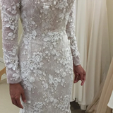 Lace Wedding Dresses Bateau Mermaid Long SleeveBridal Gown PW256