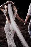 Beautiful Ivory Boho Lace Cap Sleeves Wedding Dresses PW258 | ivory wedding dresses | cheap wedding dresses | vintage wedding dresses | lace wedding dresses | wedding dresses online | wedding dresses near me | Promnova.com