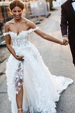 Beautiful Boho Ivory Lace Off-the-Shoulder Beach Wedding Dresses PW259 | boho wedding dresses | lace wedding dresses | cheap wedding dresses | ivory wedding dresses | wedding dresses online | wedding dresses cheap | bridal gowns | promnova.com