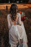 Bohemian Boho Polka Dot Lace Wedding Dresses With Long Sleeves PW260 | boho wedding dresses | lace wedding dresses | long sleeves wedding dresses | wedding dresses near me | wedding dresses online | cheap wedding dresses | promnova.com