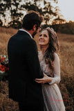 Beautiful Boho Polka Dot Lace Wedding Dresses With Sleeves PW260 | boho wedding dresses | lace wedding dresses | long sleeves wedding dresses | wedding dresses near me | wedding dresses online | cheap wedding dresses | promnova.com