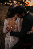 Boho Polka Dot Lace Wedding Dresses PW260 | boho wedding dresses | lace wedding dresses | long sleeves wedding dresses | wedding dresses near me | wedding dresses online | cheap wedding dresses | promnova.com