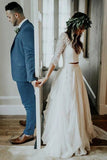 Beautiful Two Piece Chiffon Lace 3/4 Sleeve Cheap Wedding Dresses PW263 | two piece wedding dresses | bridals | wedding dresses | promnova.com