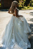 Ivory Boho Lace A-line Beach Wedding Dresses With Floral Appliques PW265 | wedding dresses online | lace wedding dresses | cheap wedding dresses | promnova.com