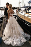 Ivory Boho Lace A-line Beach Wedding Dresses With Floral Appliques PW265 | Promnova