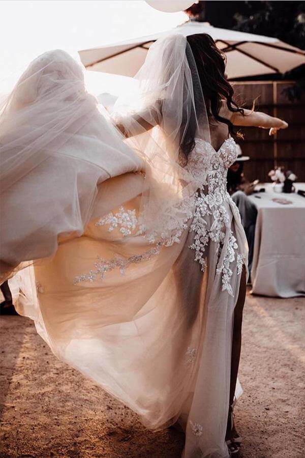Boho Sweetheart Wedding Dresses with 3D Lace Applique PW268