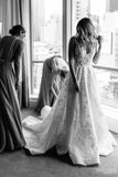 Ivory Vintage A Line Lace Illusion Neck Wedding Dresses, Bridal Gowns PW269 | lace wedding dresses | ivory wedding dresses | wedding gowns | bridal gowns | bridals | promnova.com