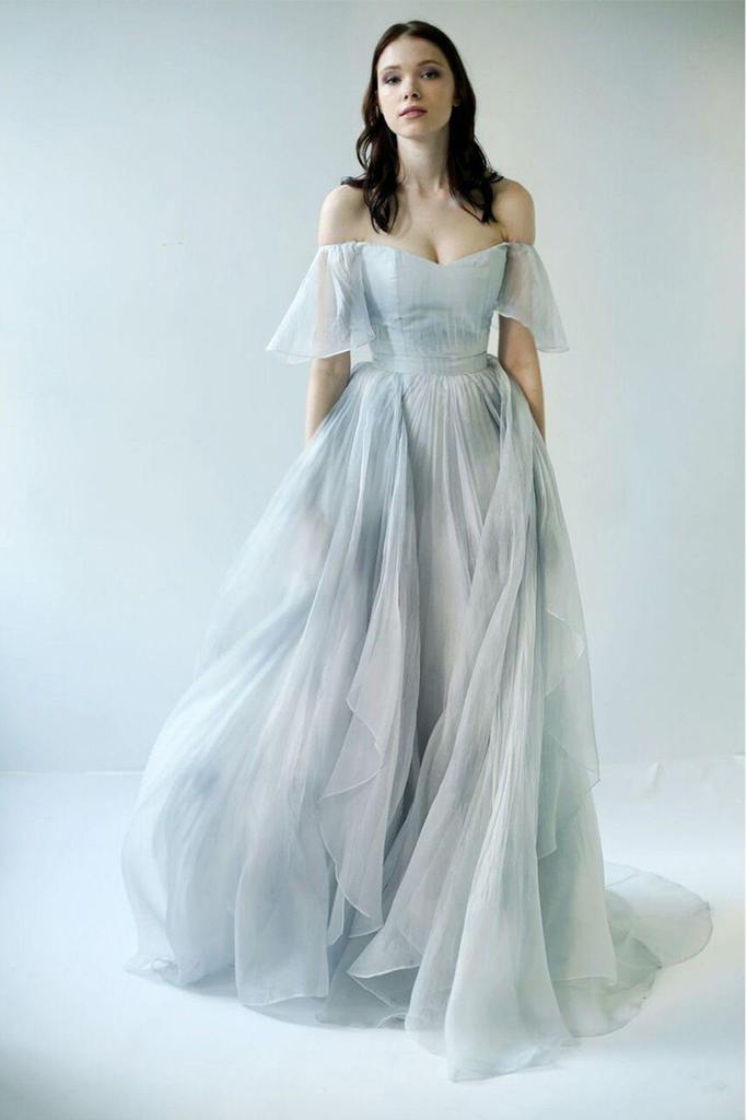 Grey Blue Off Shoulder Prom Dresses, Wedding Dresses PW271 | Promnova US10 / Custom Color Grey Blue Off Shoulder Prom Dresses, Wedding Dresses PW271 | Promnova US10 / Custom Color