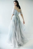 Unique Grey Blue Off Shoulder Long Prom Dresses, Wedding Dresses PW271 | bridal dresses | bridals | wedding dresses | weddings | promnova.com