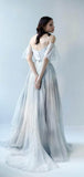 Unique Grey Blue Off Shoulder Long Prom Dresses, Wedding Dresses PW271 | long prom dressses | wedding dresses near me | wedding dresses online | cheap wedding dresses | promnova.com