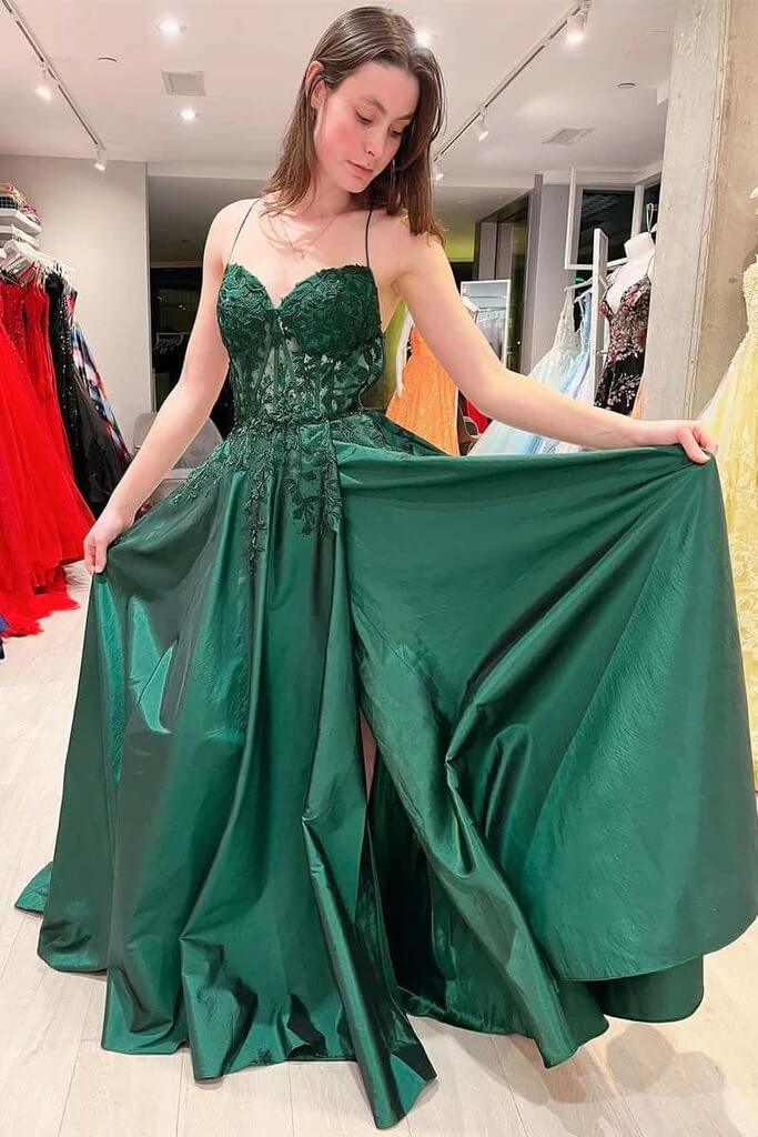 Pink A Line Long Prom Dresses With Lace Appliques PL547 | Promnova US4 / Green Pink A Line Long Prom Dresses With Lace Appliques PL547 | Promnova US4 / Green