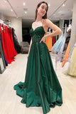 Pink A Line Long Prom Dresses With Lace Appliques, Evening Dresses, PL547 | satin prom dress | prom dress stores | prom dress for teens | promnova.com
