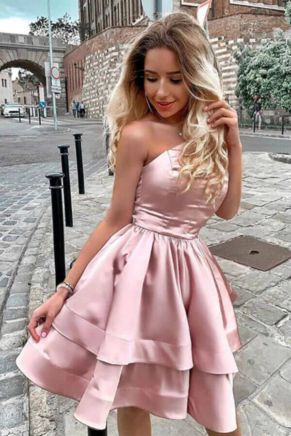 Pink A Line One Shoulder Princess Homecoming Dresses PH412 | Promnova US0 / Custom Color Pink A Line One Shoulder Princess Homecoming Dresses PH412 | Promnova US0 / Custom Color