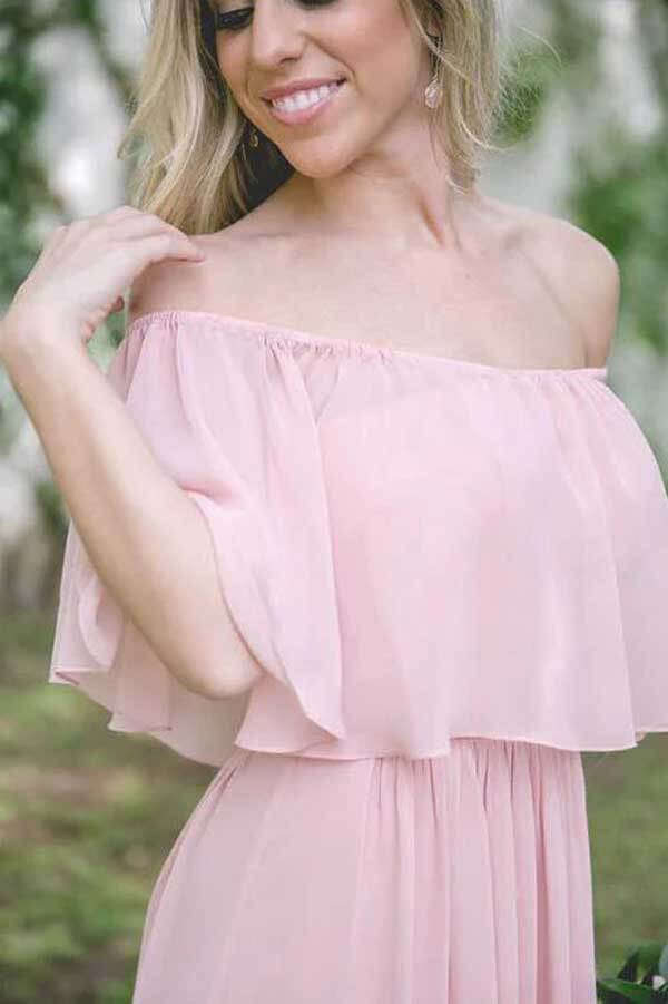 Pink Chiffon A Line Off Shoulder Bridesmaid Dress PB142 | promnova.com US6 / As Picture Pink Chiffon A Line Off Shoulder Bridesmaid Dress PB142 | promnova.com US6 / As Picture