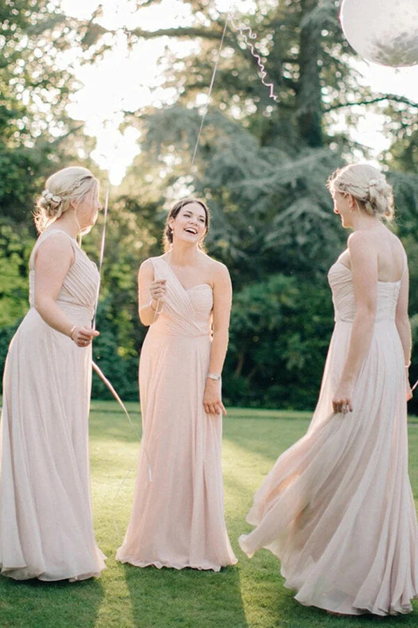 bridesmaids dresses near me Pink Chiffon A Line One Shoulder Bridesmaid Dress PB155