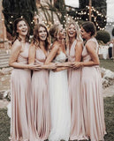 Pink Chiffon A Line V Neck Long Bridesmaid Dresses, Wedding Party Dress, PB132 | simple bridesmaid dress | budget bridesmaid dresses | maid of honor's dress | promnova.com
