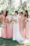 ​Pink Chiffon A Line V Neck Long Bridesmaid Dresses, Wedding Party Dress, PB141 | pink bridesmaid dresses | a line bridesmaid dress | wedding guest dresses | promnova.com