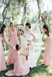 Pink Chiffon A Line V Neck Long Bridesmaid Dresses, Wedding Party Dress, PB141 | cheap bridesmaid dresses | pink bridesmaid dresses | budget bridesmaid dresses | promnova.com​
