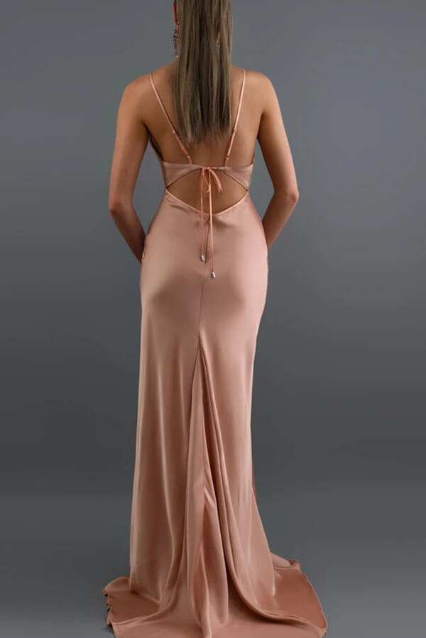 Pink Mermaid Cowl Neck Prom Dresses With Sweep Train PL436 Pink Mermaid Cowl Neck Prom Dresses With Sweep Train PL436