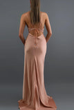 Pink Mermaid Cowl Neck Prom Dresses With Sweep Train, Evening Dresses, PL436 | pink prom dresses | evening gowns | long formal dresses | promnova.com