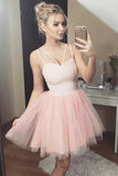 Pink Tulle A-line Sweetheart Neck Homecoming Dresses, Short Prom Dress, PH380