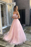 Pink Tulle A-line Sweetheart Sleeveless Lace Prom Dresses, Evening Gown, PL474 | pink long prom dresses | lace prom dresses | long formal dresses | promnova.com