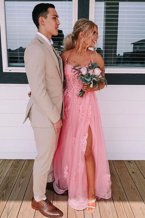 summer dresses fashion nova Hot Pink Silk Satin A Line Scoop Neck Long Prom Dress PL464 main image 0