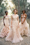 Pink Tulle Charming Sexy V-neck Lace Long Sheath Wedding Dresses, PW117