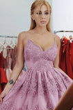 Pink Tulle Lace Spaghetti Straps Homecoming Dresses, Short Prom Dress, PH410 | a line homecoming dress | school event dresses | graduation dresses | promnova.com