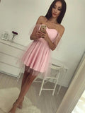 Off-the-shoulder A-line Tulle Pink Short Prom Dress Homecoming Dress,PH303 | homecoming dresses | party dresses | short prom dresses | sweet 16 | cute prom dresses | fashion dresses | pink homecoming dresses | Promnova