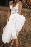 Find White A-line Lace Bodice V-neck Backless Wedding Dresses Bridal Dresses PW249 at www.promnova.com