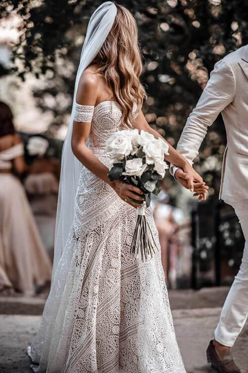 Ivory Rustic Boho Lace Sweetheart Beach Wedding Dress PW256 | Promnova Ivory Rustic Boho Lace Sweetheart Beach Wedding Dress PW256 | Promnova